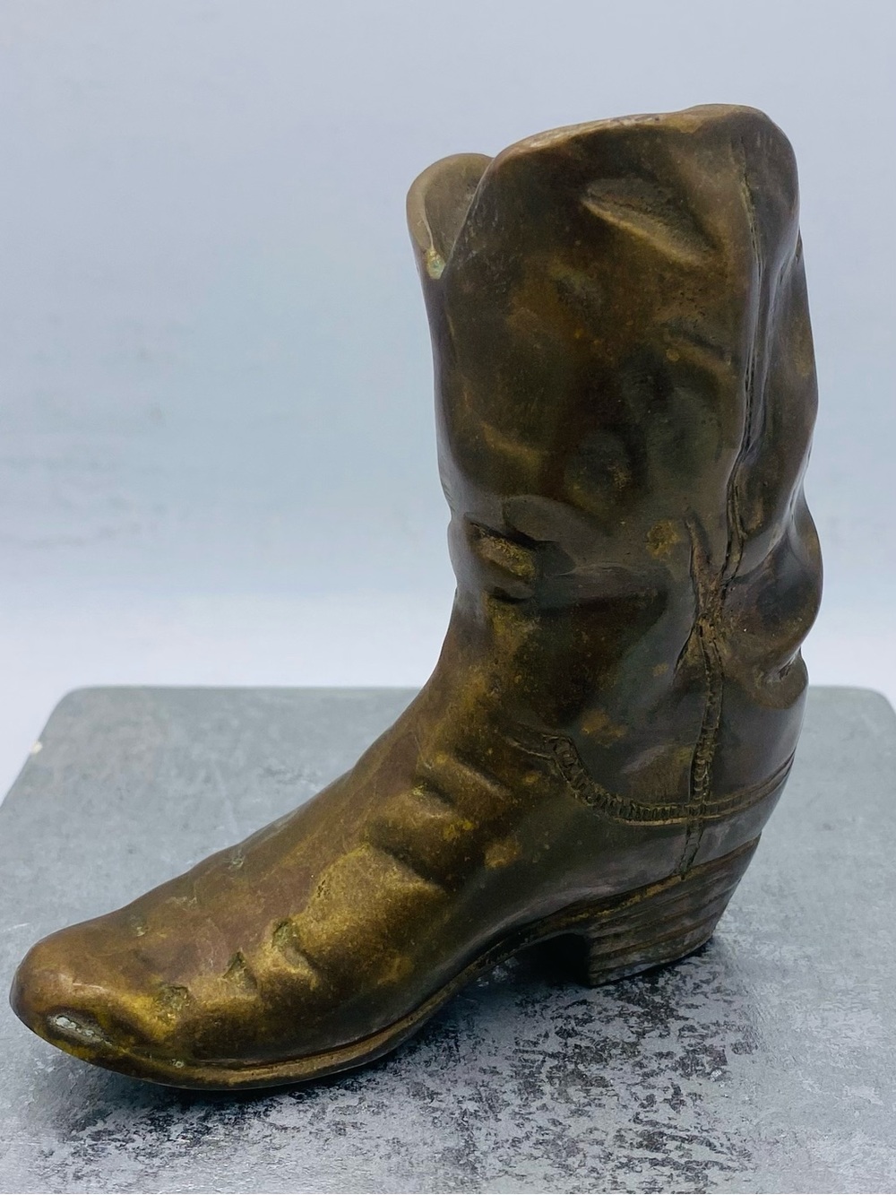 Vintage Brass Small Cowboy Boot Decorative Paperweight Or Vase